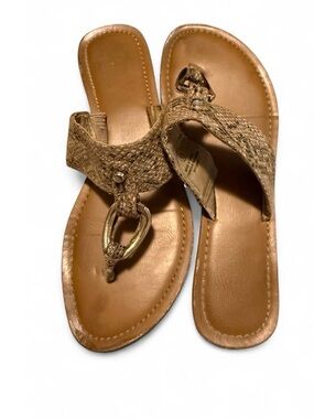 Boho Chic Flat T-Strap Snake Print Sandals Size 8